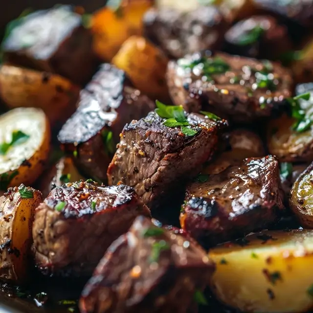 Savoring Garlic Butter Steak Bites and Crispy Potatoes
