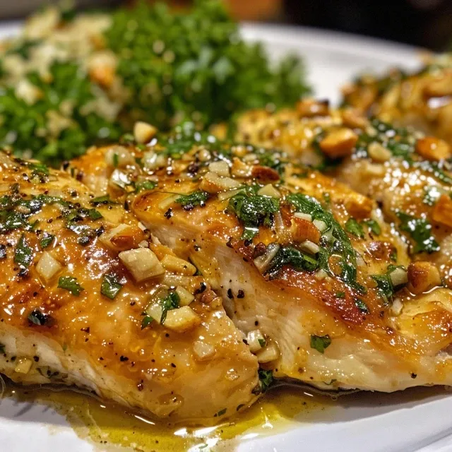 Deliciously seasoned garlic butter chicken breast ready to be served.