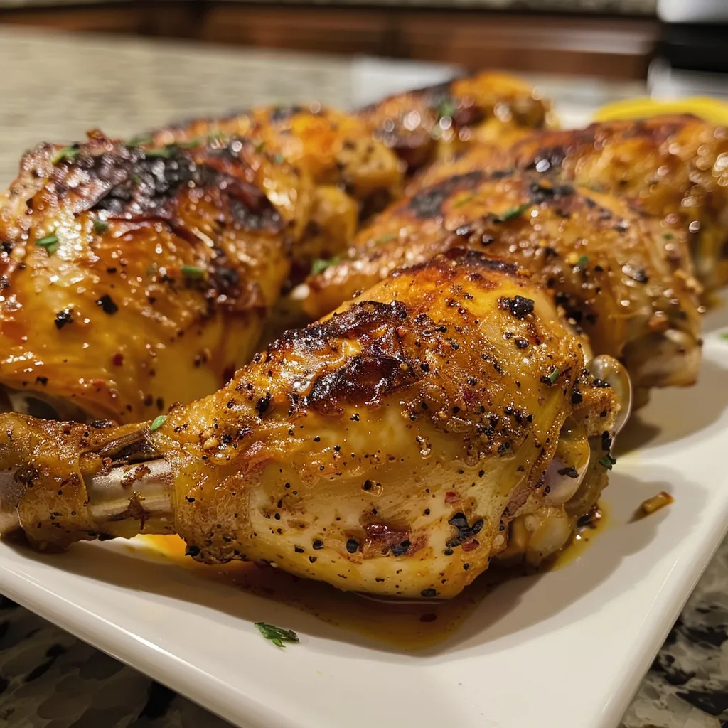 A plate of perfectly cooked chicken thighs, glistening with BBQ sauce, emphasizing their moistness.