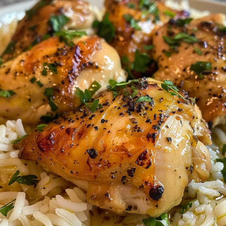 Sizzling chicken thighs on a colorful plate alongside aromatic rice.