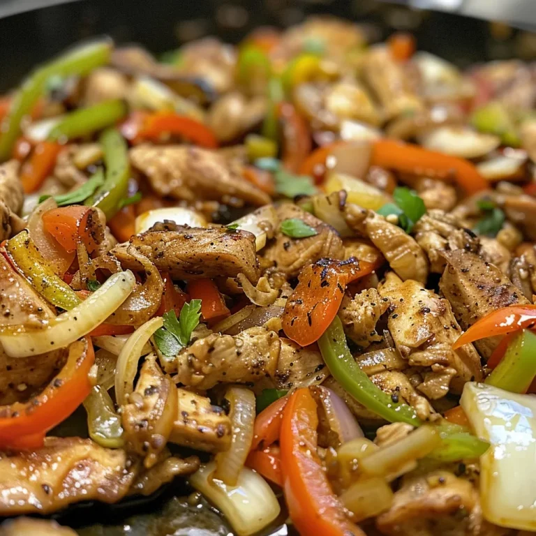 A vibrant Chicken Cheesesteak Skillet with sautéed vegetables and savory chicken, topped with gooey cheese.
