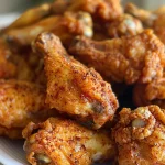 Close-up of fried chicken wings showcasing their crunchy texture.
