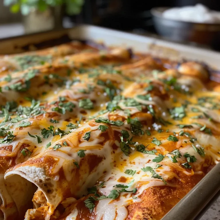 Juicy chicken enchiladas on a plate, garnished with sour cream and cilantro.