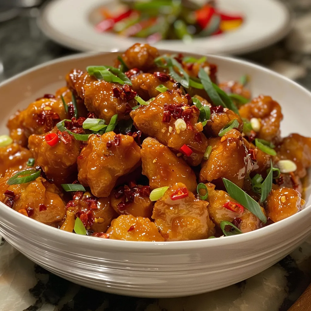 Flavorful General Tso's Chicken displayed on a white plate.