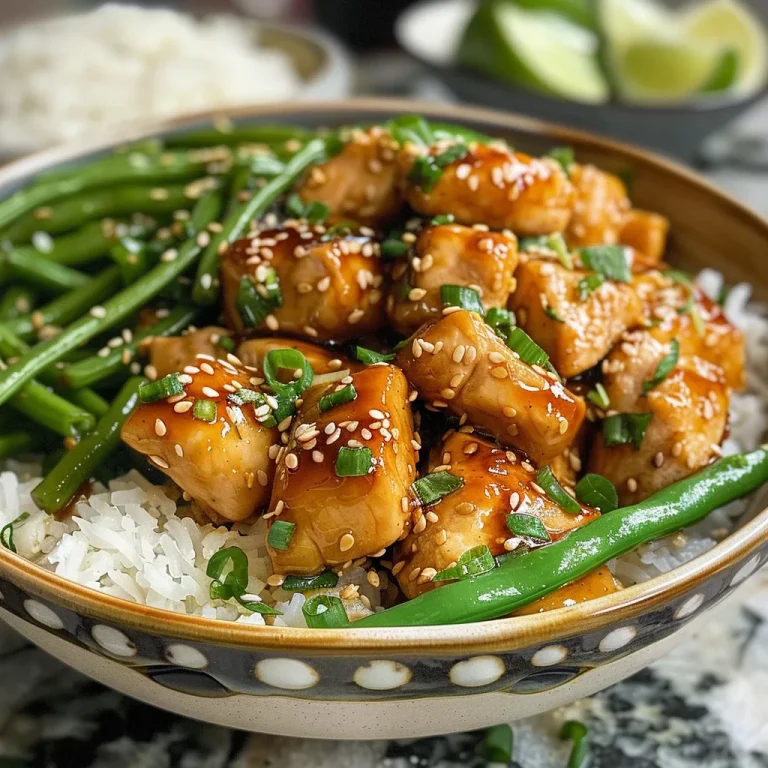 Side view of a dish featuring Healthy Sesame Chicken, garnished with sesame seeds and lime zest.