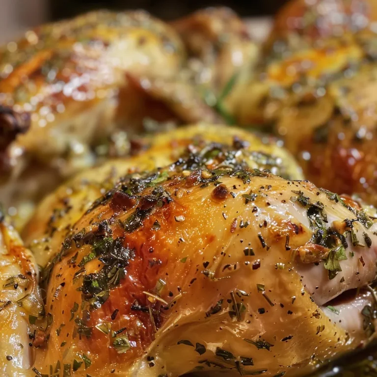 Side view of a perfectly cooked rotisserie chicken glistening with olive oil.
