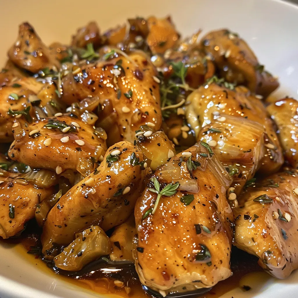 Juicy chicken breasts displaying a honey garlic marinade in vibrant detail.