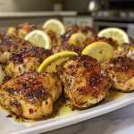 Succulent chicken thighs with a honey lemon coating and spices.