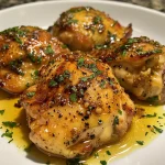 Side view of honey mustard chicken showing its tender texture and vibrant color.