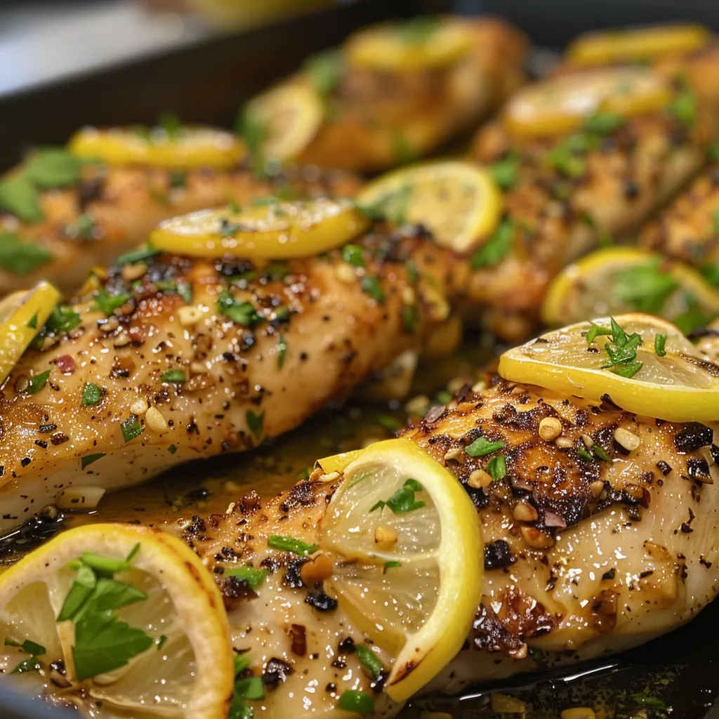 Deliciously cooked Lemon Garlic Chicken thighs on a white plate.