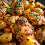 A savory dish of Quick Garlic Butter Chicken and potatoes, showcasing tender meat and rich sauce.