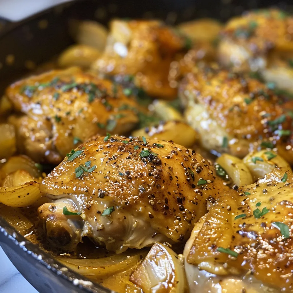 Mouthwatering smothered chicken with a golden-brown crust and sauce.