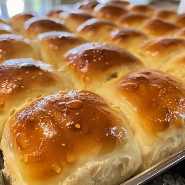The Warm Embrace of Homemade Dinner Rolls: A Culinary Journey Soft, buttery dinner rolls with a glossy top, ready to be served.