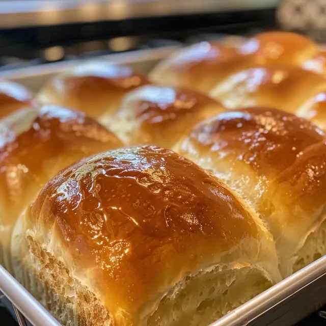 Side angle view of golden-brown dinner rolls, highlighting their texture.