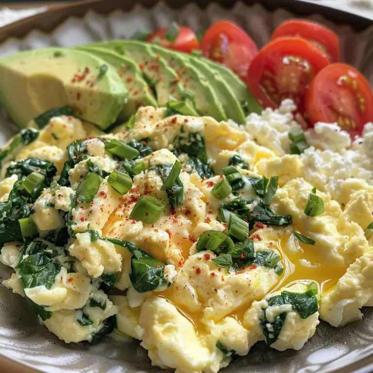 Juicy cottage cheese egg scramble with colorful toppings, captured in natural light.