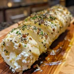 Detailed image of a Garlic Herb Cheese Log showcasing its creamy texture and garnishes.