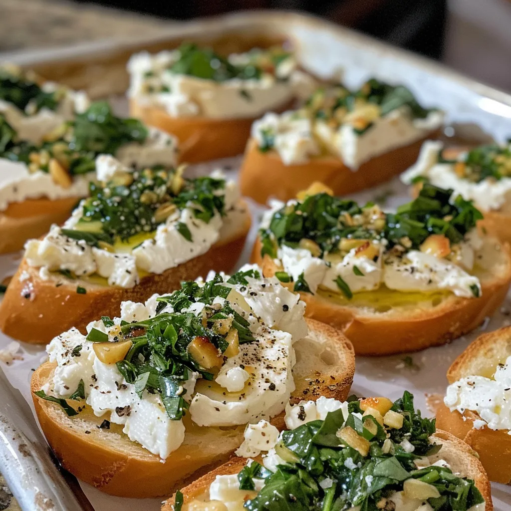 Side view of a vibrant platter showcasing garlic herb goat cheese bruschetta.