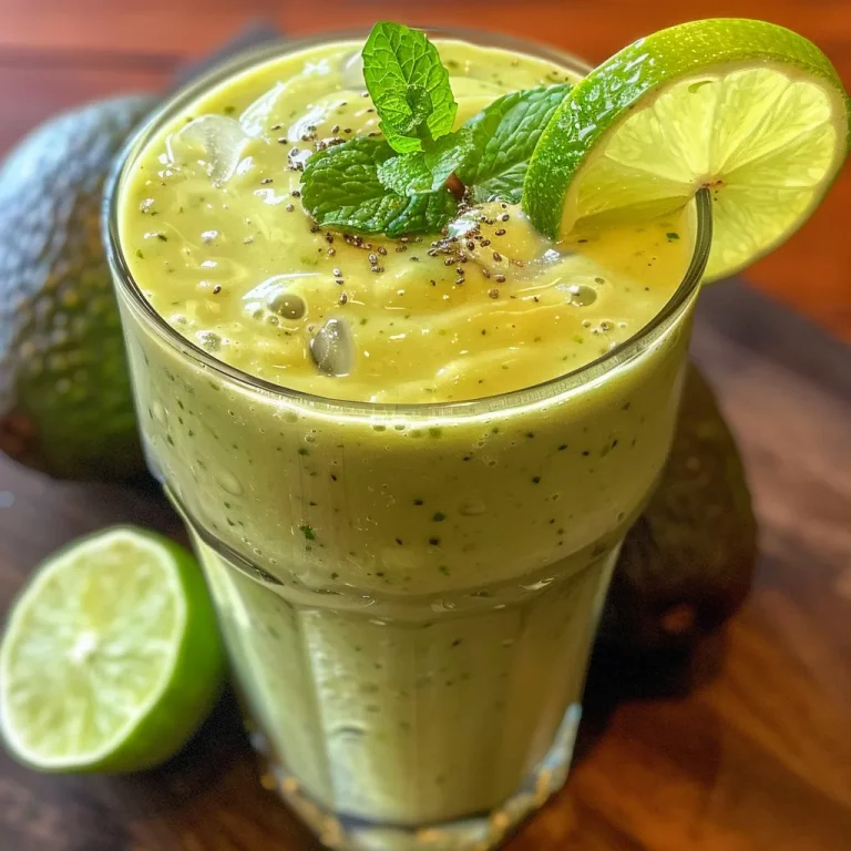 Lively Keto Avocado and Lime Smoothie in a clear glass, showing its smooth texture, illuminated by soft lighting.