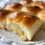 Juicy, freshly baked dinner rolls stacked together, showcasing their soft texture.