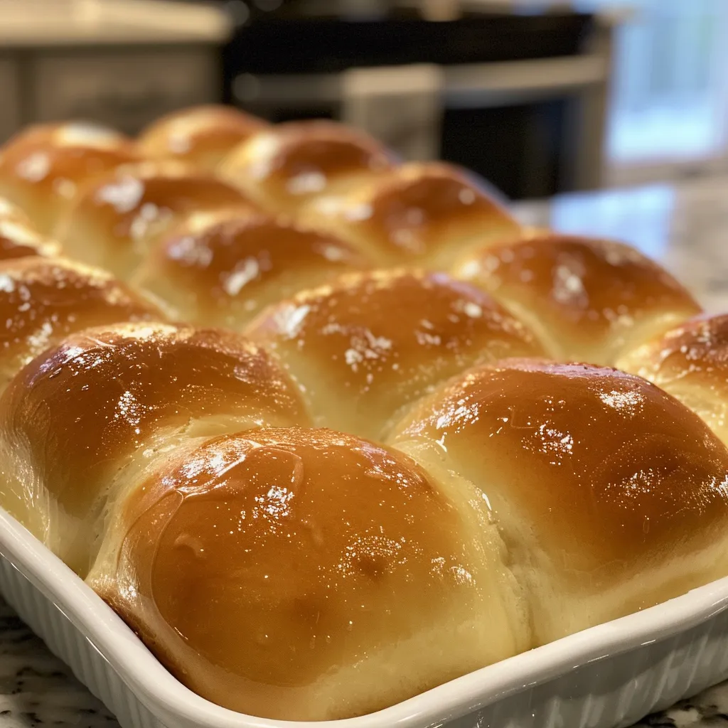 A tempting display of golden dinner rolls, highlighted by their luscious buttery finish.