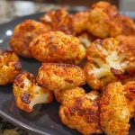 Juicy air-fried cauliflower pieces coated in a spicy seasoning mix.