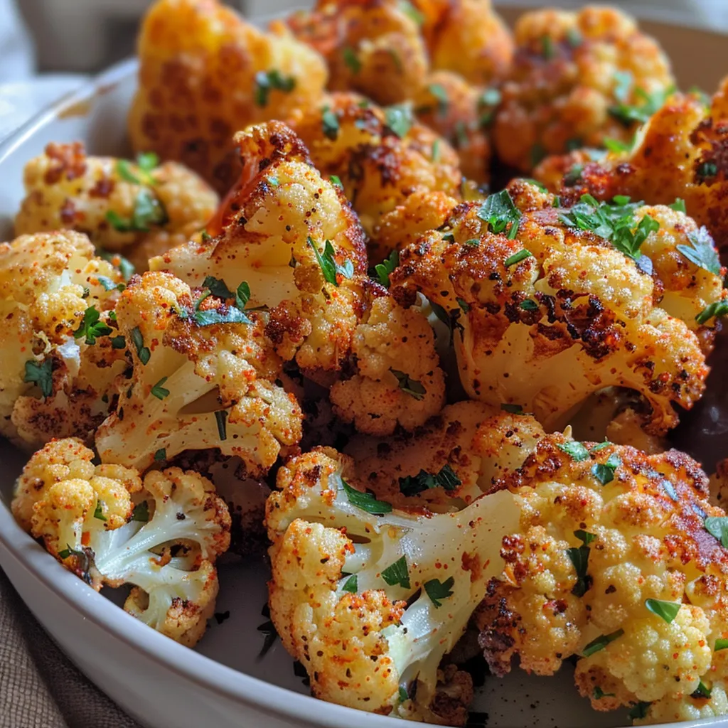 Detailed image of vibrant cauliflower bites with a crunchy texture and spices.