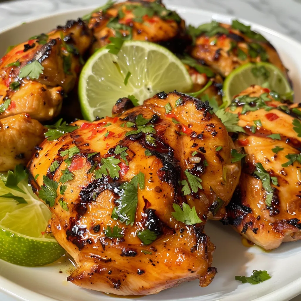 Grilled chicken marinated in sweet chili sauce, lime juice, and herbs.