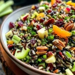 A side view of a delicious salad, showcasing its rich ingredients like cranberries and toasted pecans.