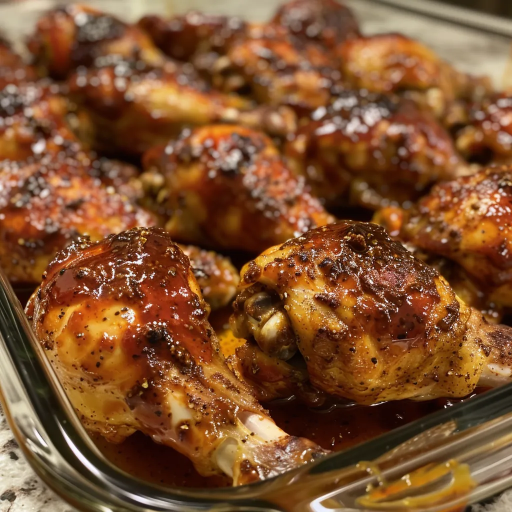 Delicious Baked BBQ Chicken Thighs garnished with spices and barbecue sauce.