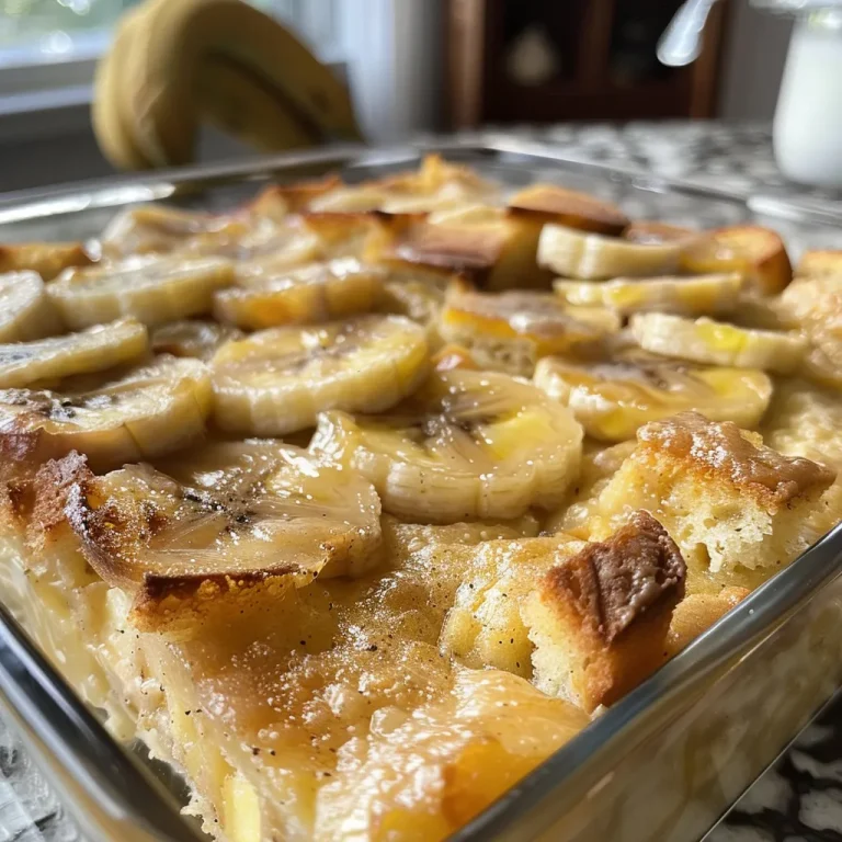 A generous serving of banana bread pudding, showcasing the layered texture and ingredients.