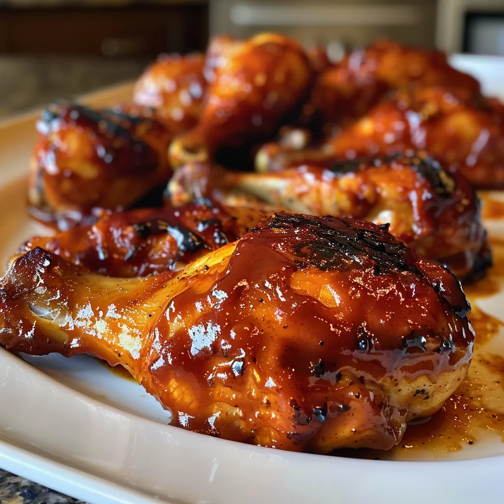 Oven-baked BBQ chicken thighs with a rich caramelized finish.