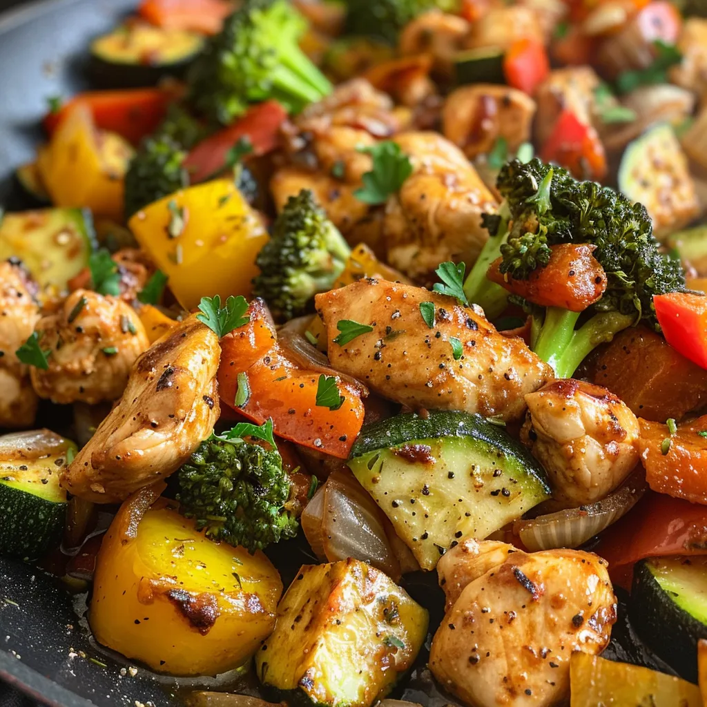 A savory Chicken and Vegetables Skillet filled with bright colors and enticing textures.