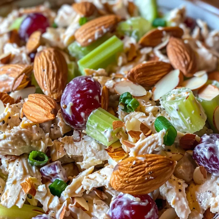 Juicy chicken salad with vibrant grapes and green onions, displayed in an appealing manner.