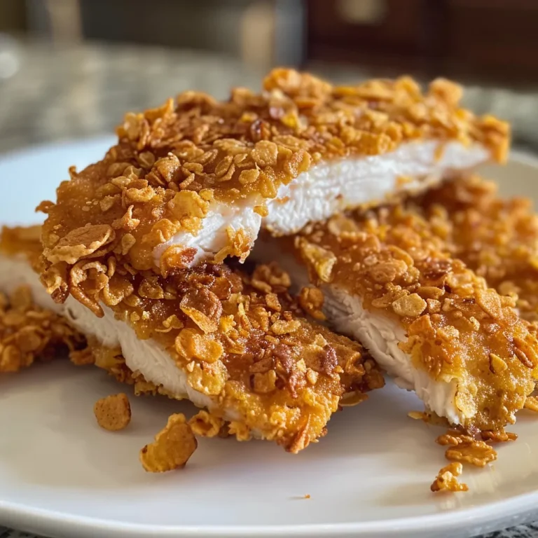 Side view of crispy Cornflake Chicken Tenders with a crunchy texture.