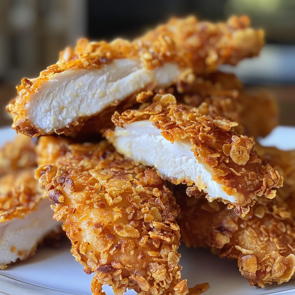 Delicious Cornflake Chicken Tenders garnished and ready to eat.