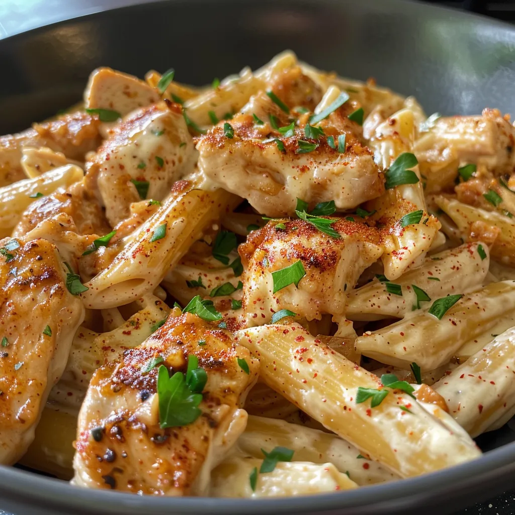 Appetizing dish of creamy Cajun chicken pasta showcasing its rich texture.