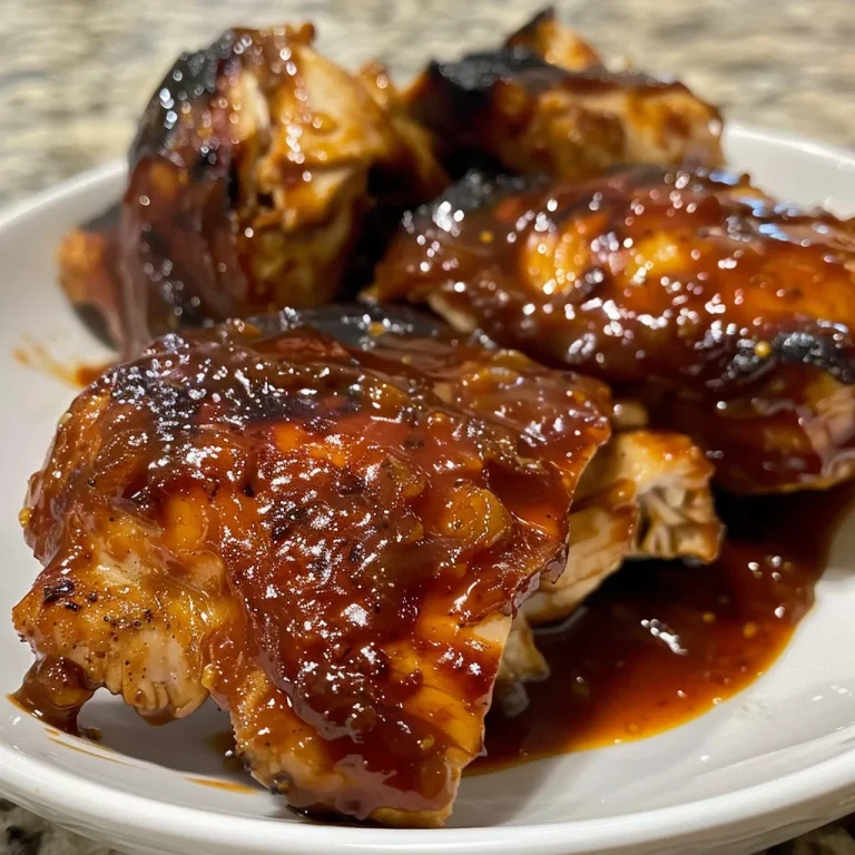 Succulent chicken thighs coated in BBQ sauce, ready to eat.
