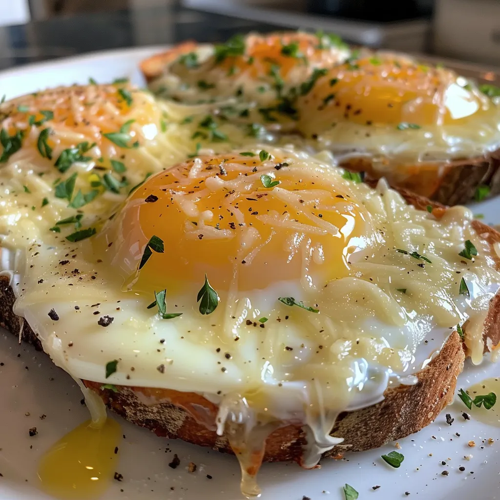 Savory egg and cheese toasts with a sprinkle of fresh herbs.
