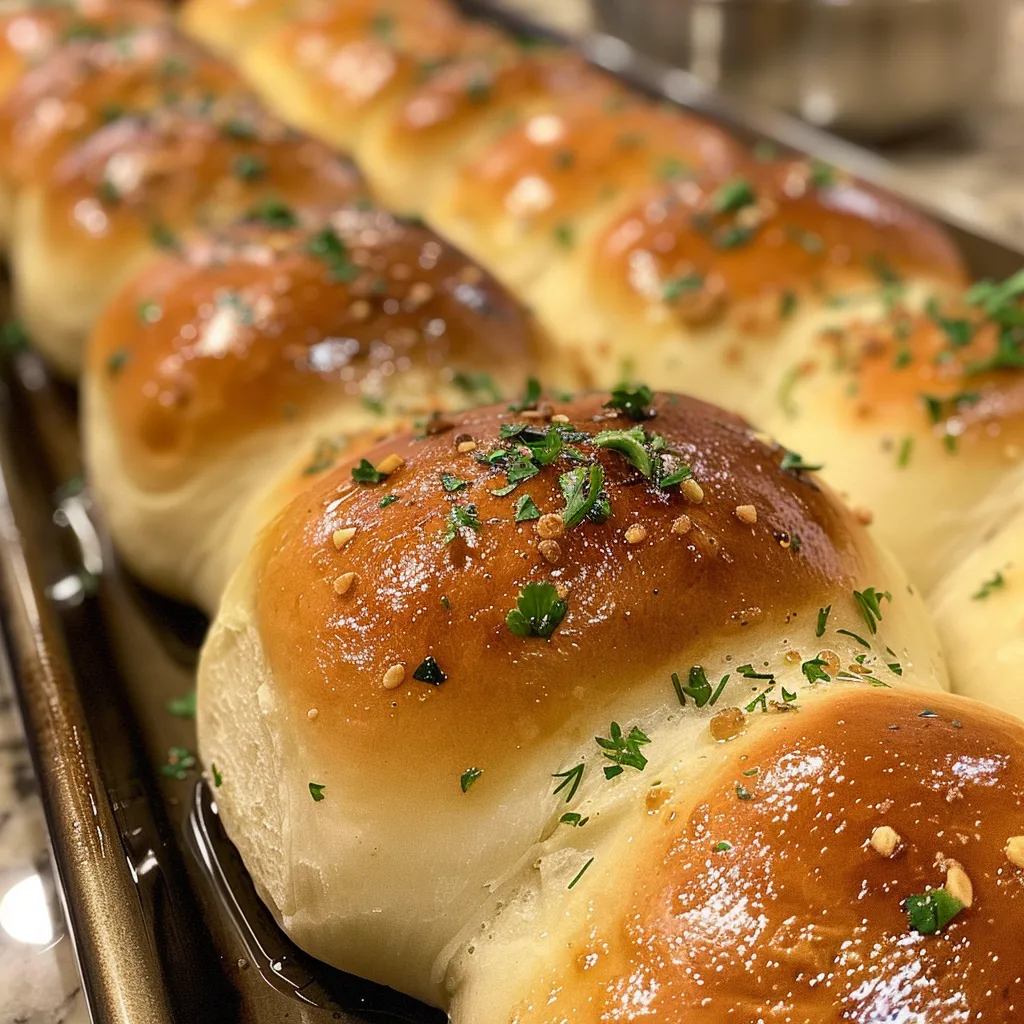 Juicy, golden dinner rolls with a hint of honey, featuring a textured crust and vibrant herb toppings.