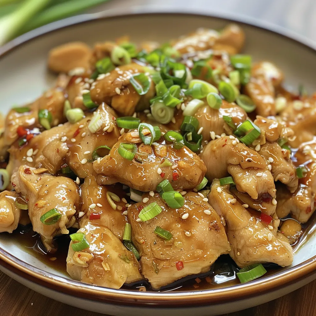 Steamed chicken thighs topped with ginger and spring onions, highlighting their juicy texture.