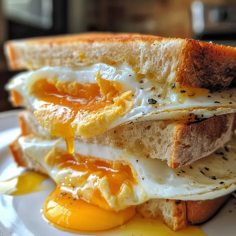 Mouth-watering shot of a sandwich stacked with gooey cheddar and eggs on toasted bread.