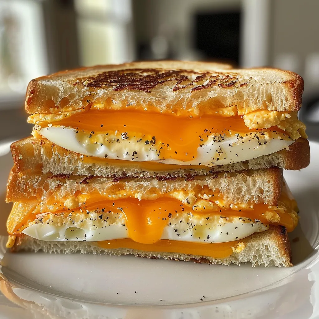 Delicious Golden Crisp Egg and Cheddar Sandwich, showcasing the layers of cheese and egg.