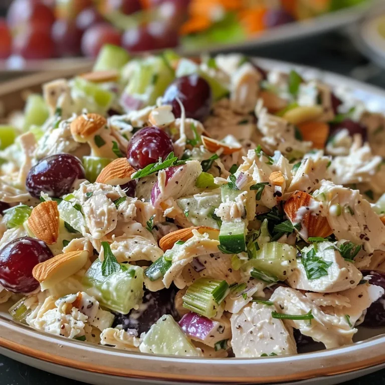 The Chicken Salad Adventure: A Journey of Taste and Texture A detailed side view of healthy homemade chicken salad with visible chunks of chicken and vibrant ingredients.