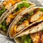 Juicy mini chicken wraps filled with lettuce and cheese, presented on a light-colored surface.