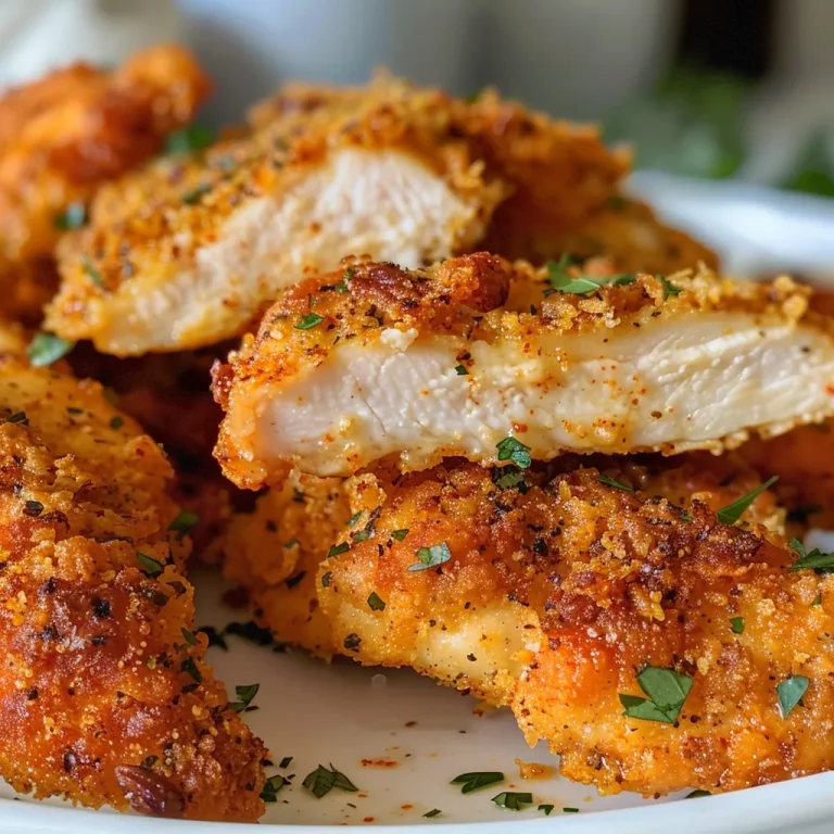 Appetizing close-up of tender chicken strips lightly seasoned and ready to serve.