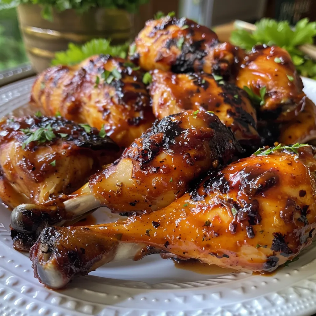 Deliciously glazed BBQ chicken thighs in a slow cooker, captured in detail.