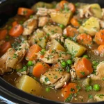 Juicy Slow Cooker Chicken Stew presented in a rustic bowl, highlighting the vibrant vegetables and herbs.