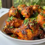 Side view of tender chicken breasts coated with smoked paprika spices.