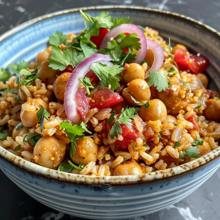 Vibrant Spicy Chickpea & Rice Bowl featuring chickpeas, rice, and veggies.