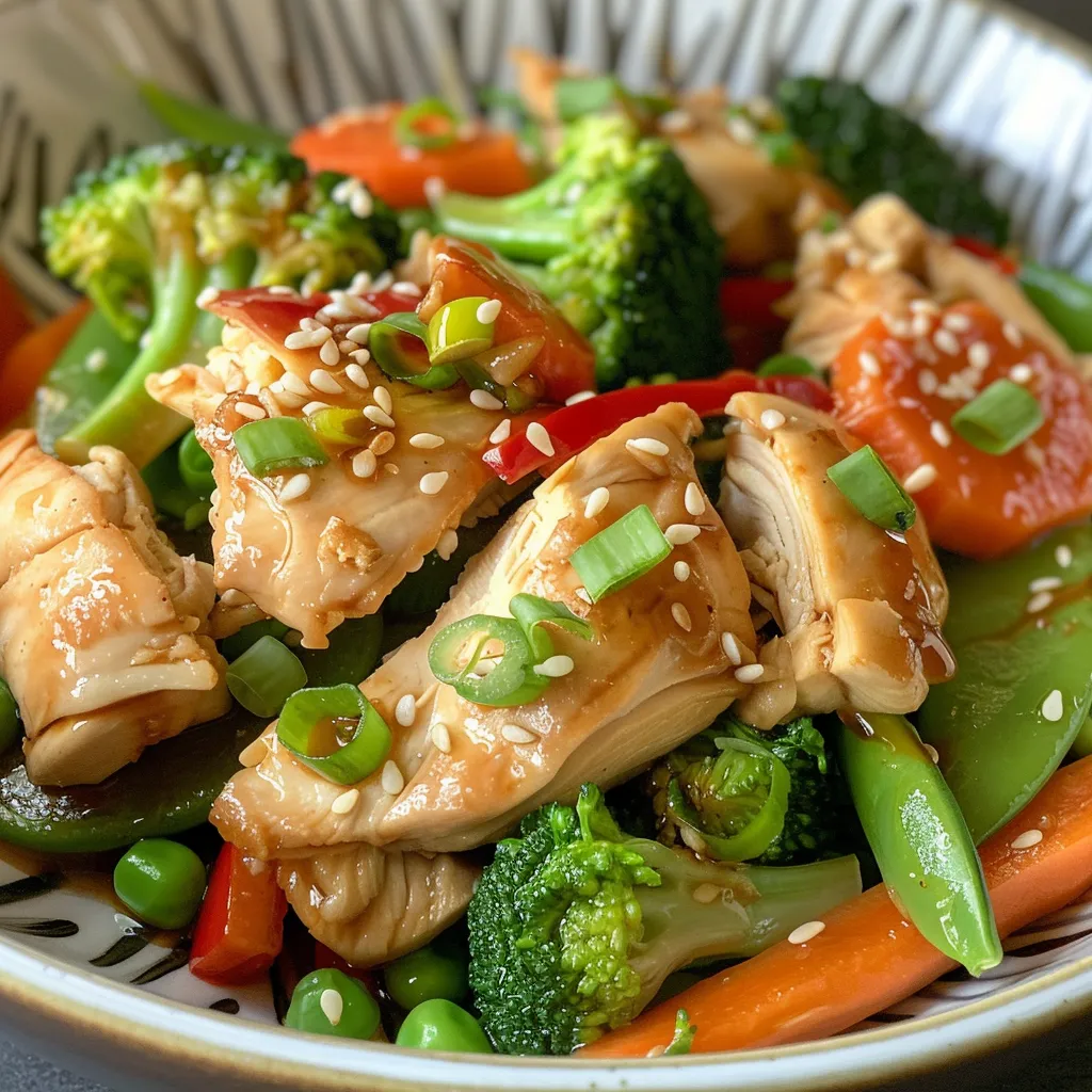Detailed shot of a healthy meal featuring steamed chicken and assorted vegetables.